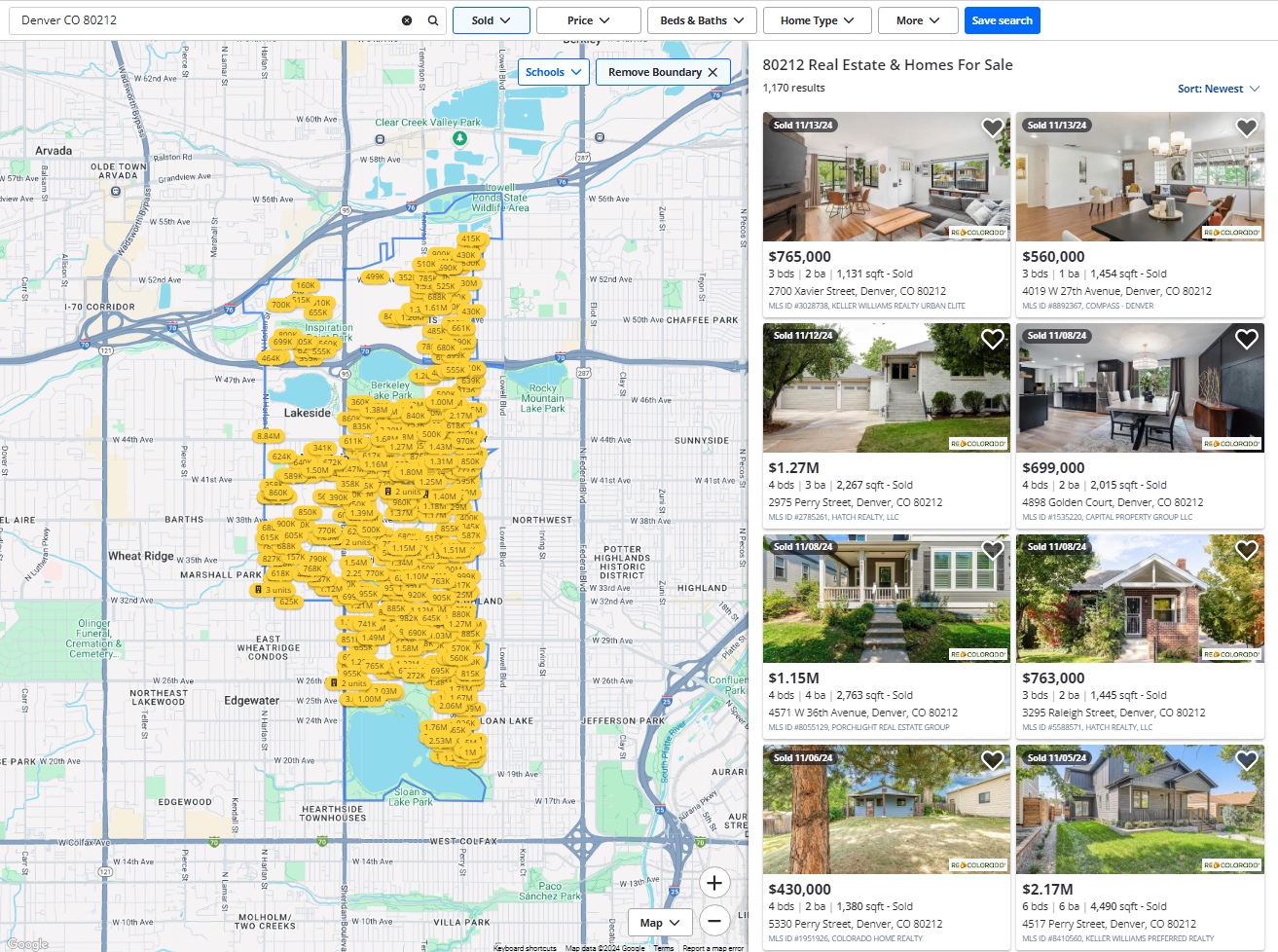 Map showing sold homes